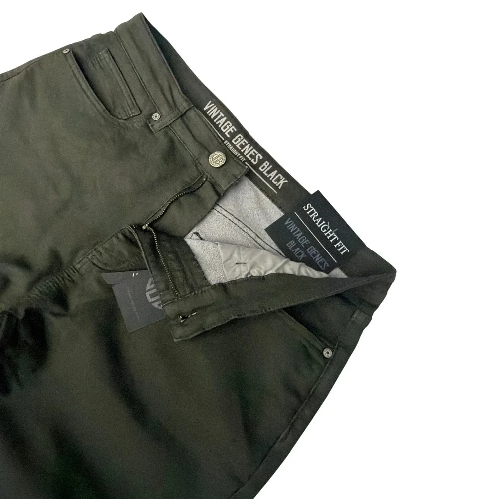 VGB Vintage Genes Black Men's Green Olive Denim Jean Slim Fit Stretch 36W X30L